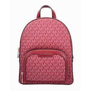 New Michael Kors Jaycee Medium Signature Logo Backpack Cherry